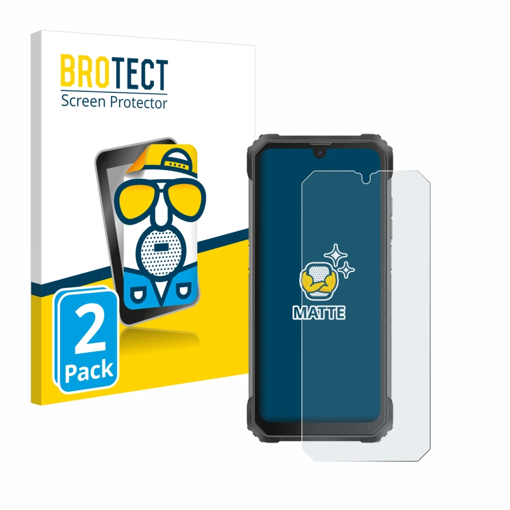 Face avant d’un emballage produit avec le logo de la marque BROTECT. À côté, l’appareil Blackview BV8800 est représenté avec l