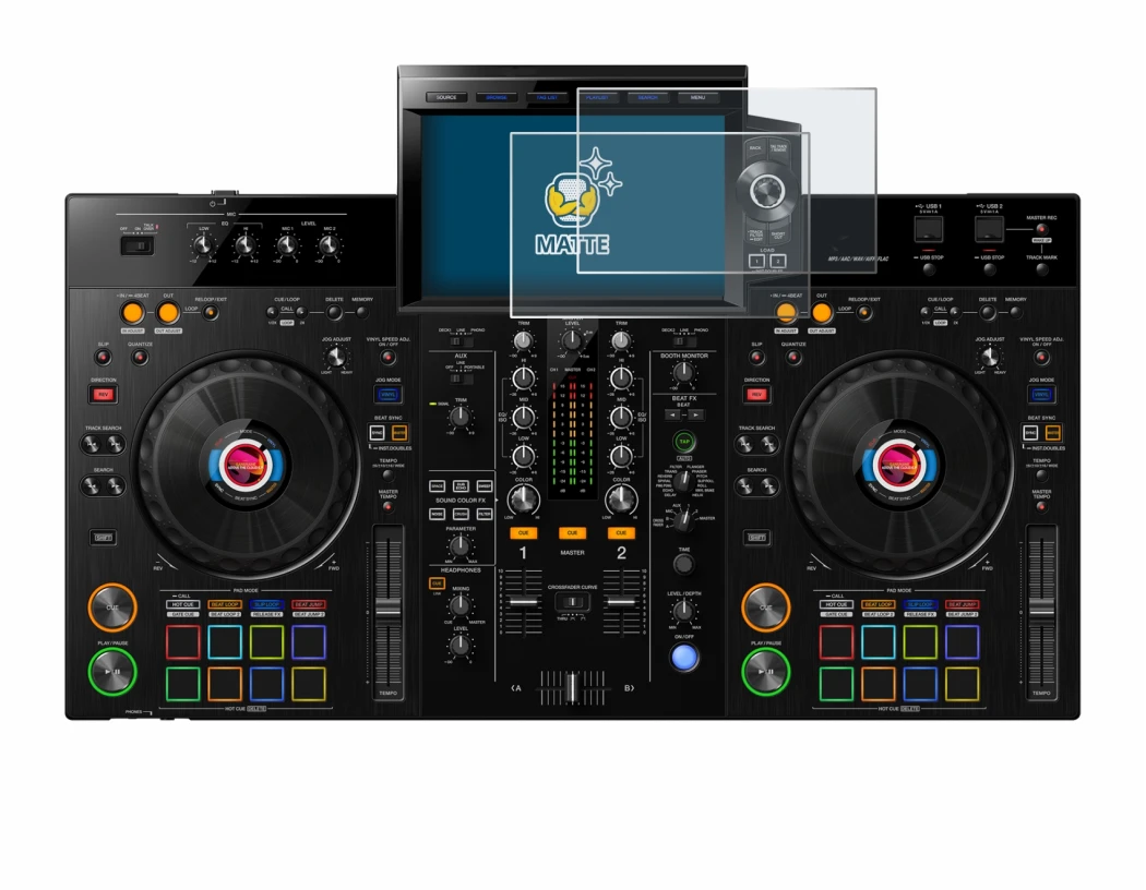 Image de l'appareil Pioneer XDJ-RX3 avec une grande variété de protections d'écran.