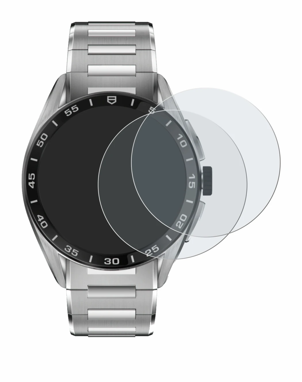 Image de l'appareil TAG Heuer Connected Calibre E4 (45 mm) avec une grande variété de protections d'écran.