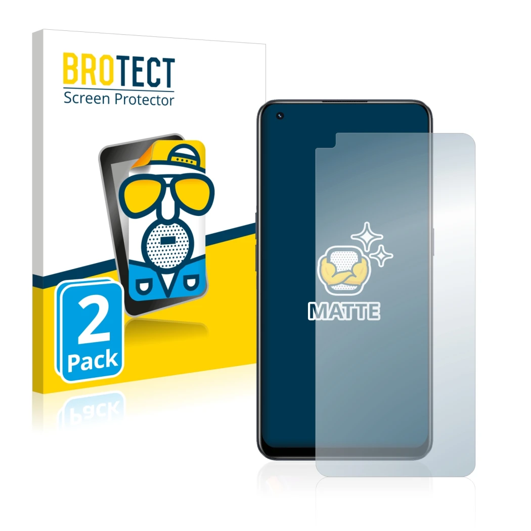 Face avant d’un emballage produit avec le logo de la marque BROTECT. À côté, l’appareil realme 9 Pro Plus est représenté avec 