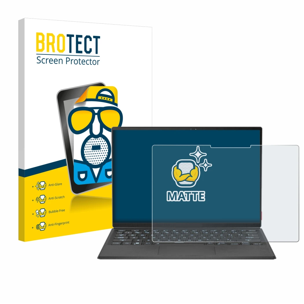 Face avant d’un emballage produit avec le logo de la marque BROTECT. À côté, l’appareil ASUS Rog Flow Z13 2022 est représenté 