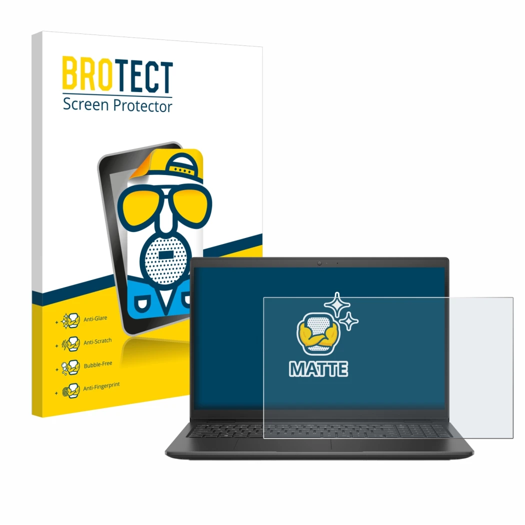 Face avant d’un emballage produit avec le logo de la marque BROTECT. À côté, l’appareil Dell Latitude 3520 est représenté avec