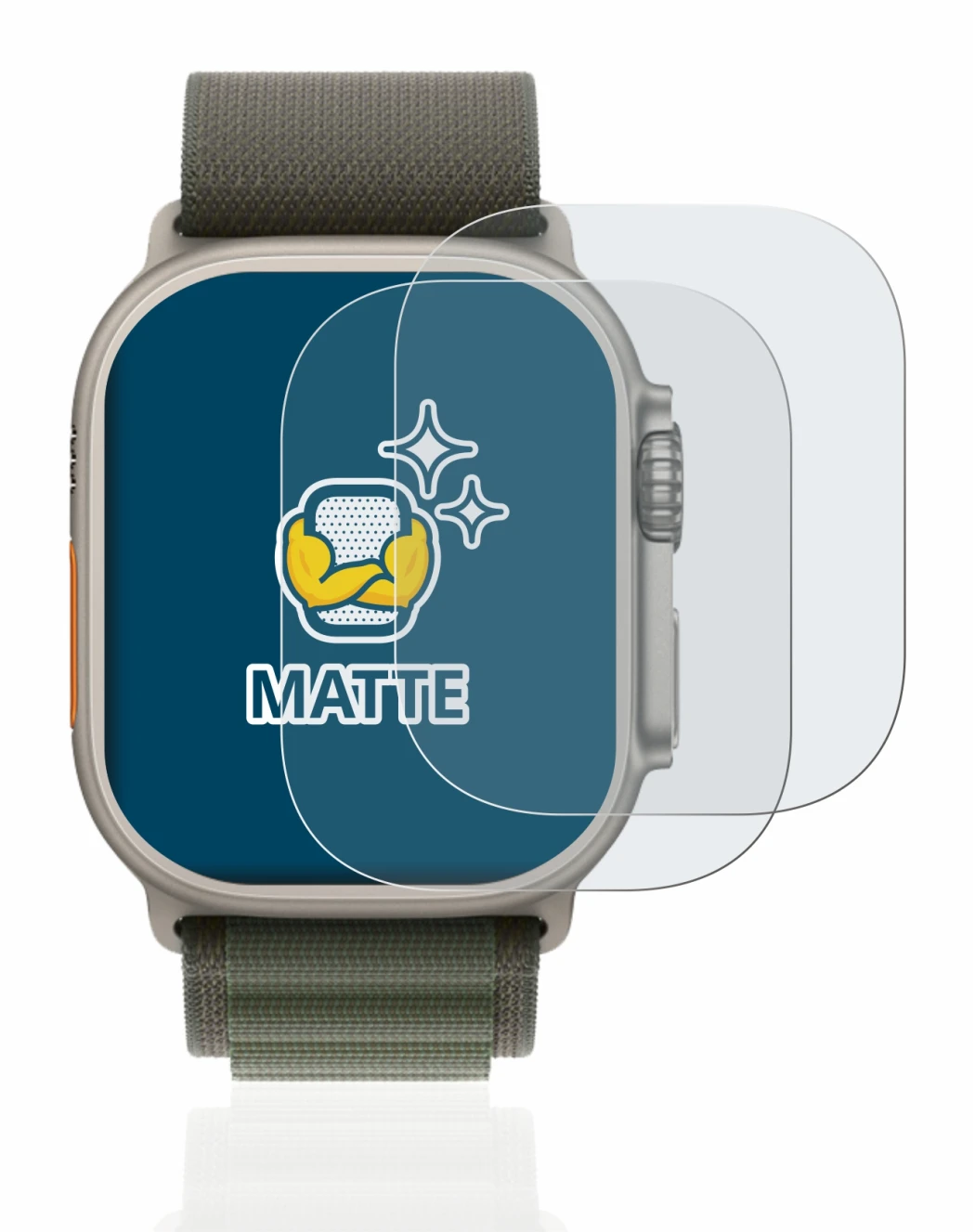 Image de l'appareil Apple Watch Ultra (49 mm) avec une grande variété de protections d'écran.