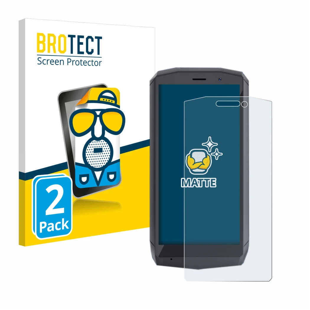 Face avant d’un emballage produit avec le logo de la marque BROTECT. À côté, l’appareil Cubot Pocket est représenté avec la pr