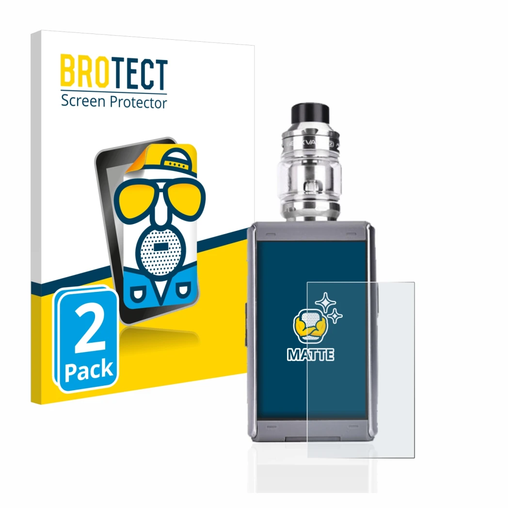 Face avant d’un emballage produit avec le logo de la marque BROTECT. À côté, l’appareil GeekVape T200 est représenté avec la p