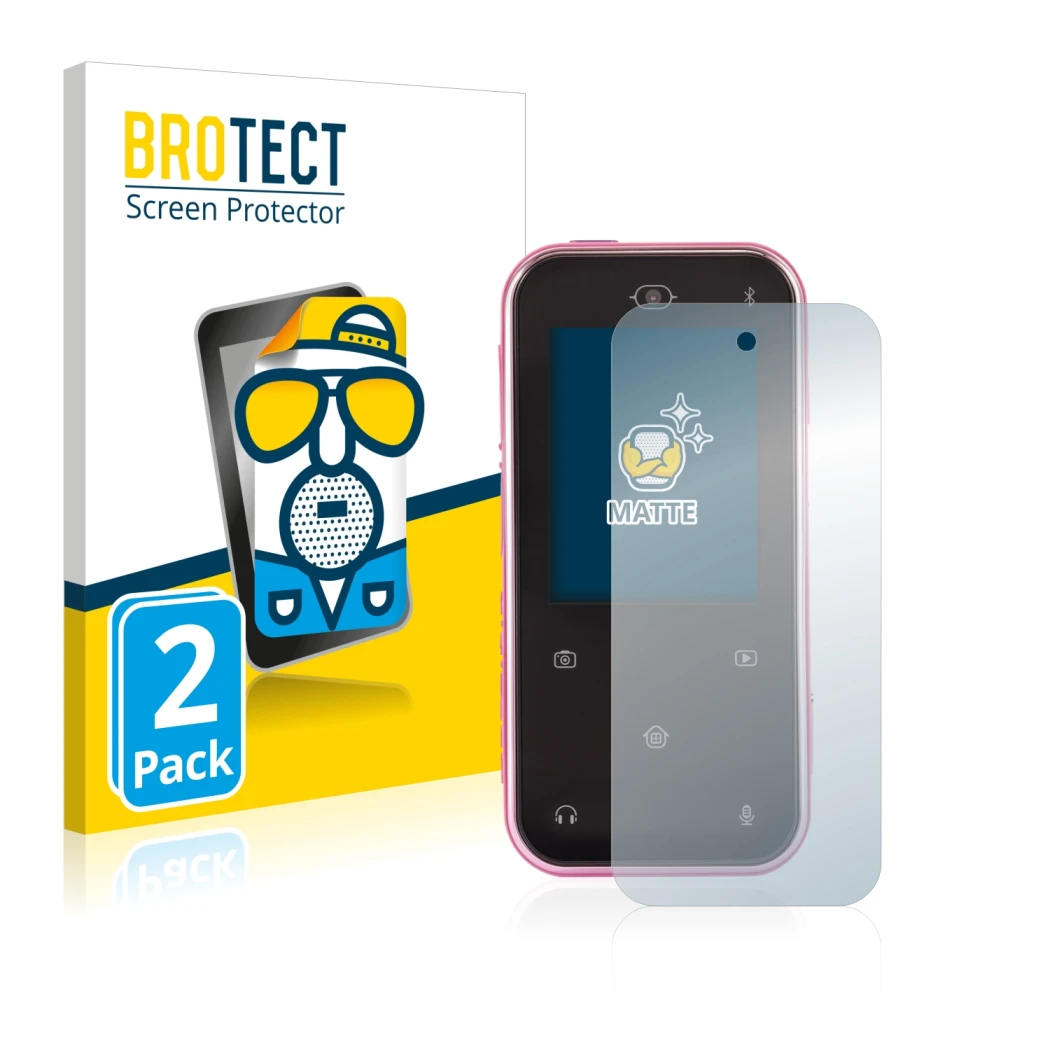 Face avant d’un emballage produit avec le logo de la marque BROTECT. À côté, l’appareil Vtech Kidizoom Snap Touch est représen