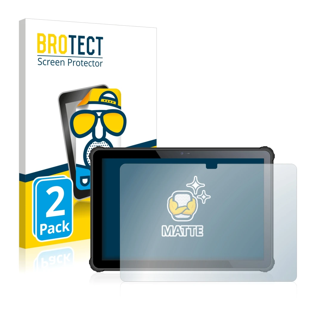 Face avant d’un emballage produit avec le logo de la marque BROTECT. À côté, l’appareil Oukitel RT2 est représenté avec la pro