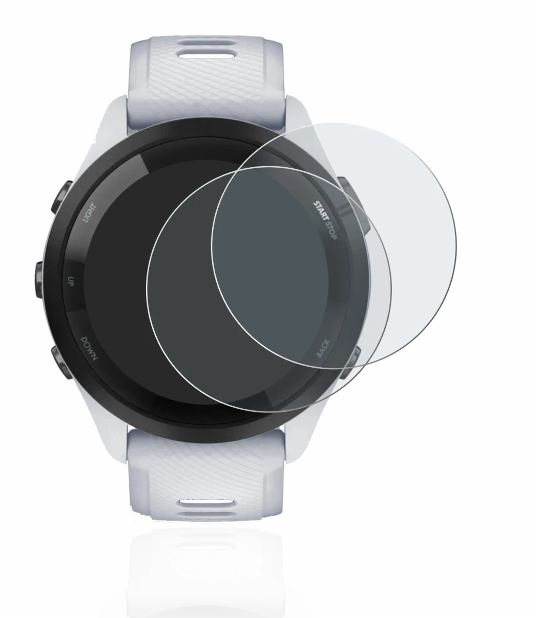 Image de l'appareil Garmin Forerunner 265 (46 mm) avec une grande variété de protections d'écran.