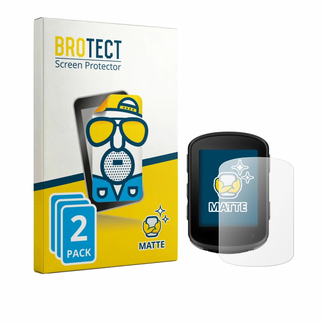 Face avant d’un emballage produit avec le logo de la marque BROTECT. À côté, l’appareil Garmin Edge 840 est représenté avec la