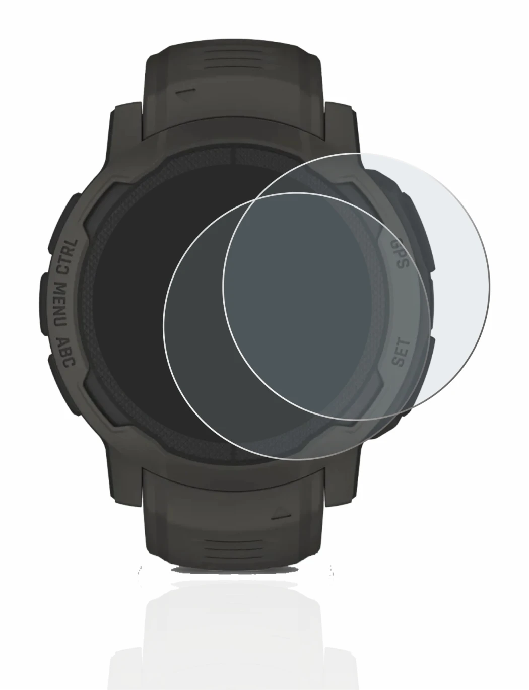 Image de l'appareil Garmin Instinct 2 Solar avec une grande variété de protections d'écran.