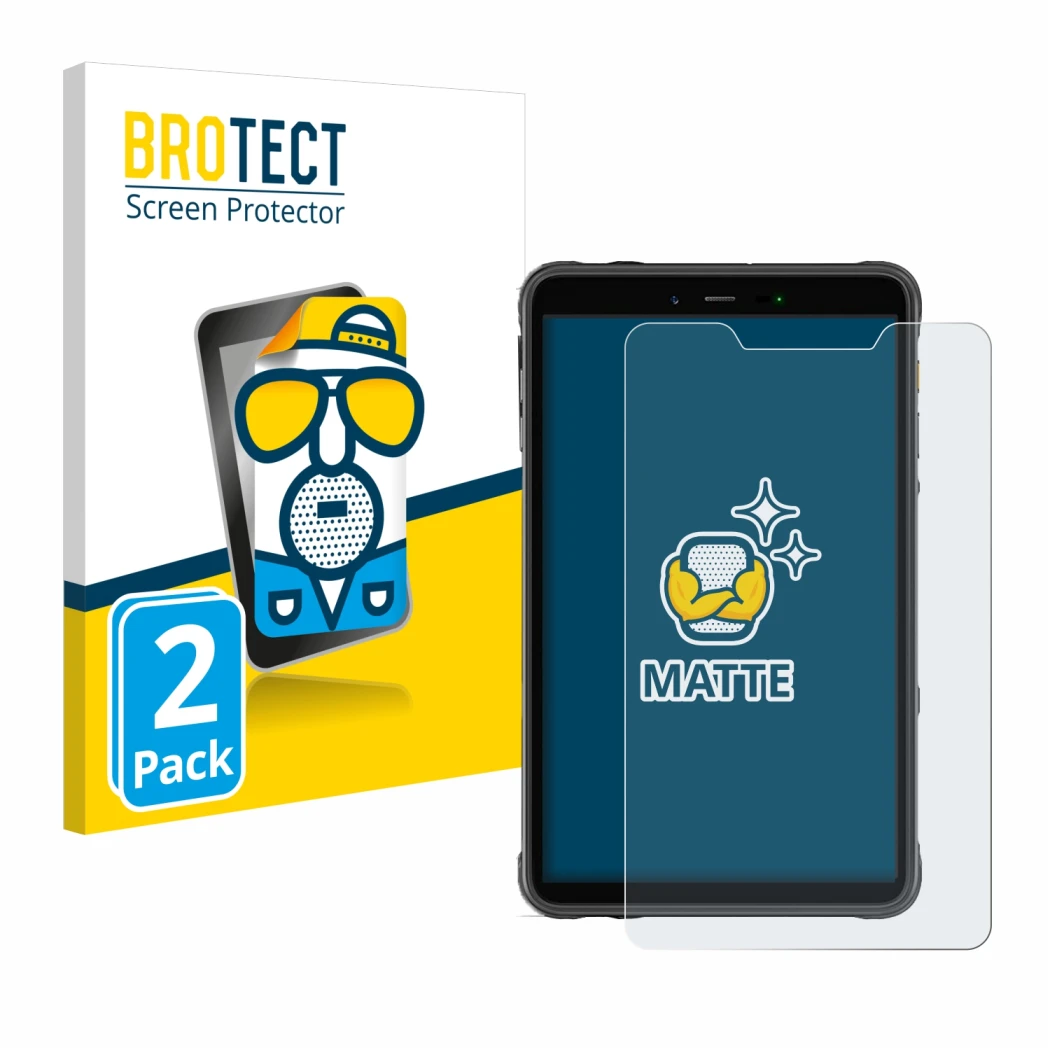 Face avant d’un emballage produit avec le logo de la marque BROTECT. À côté, l’appareil Ulefone Armor Pad 8 est représenté ave