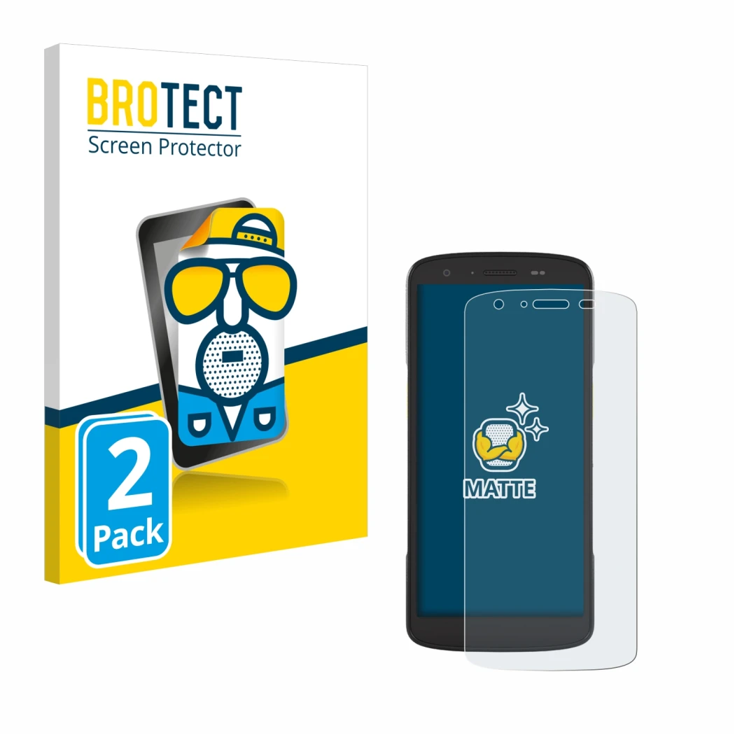 Face avant d’un emballage produit avec le logo de la marque BROTECT. À côté, l’appareil Zebra TC22 est représenté avec la prot