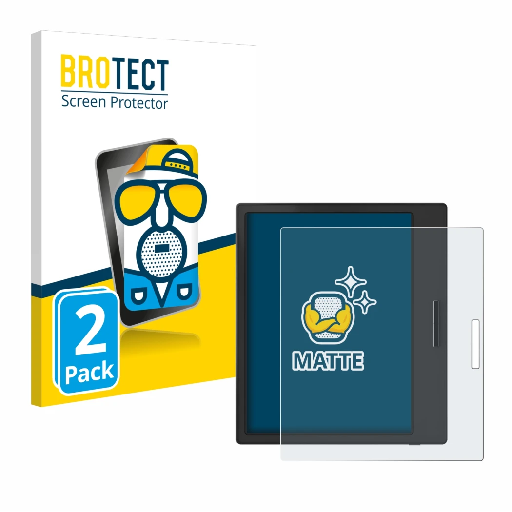 Face avant d’un emballage produit avec le logo de la marque BROTECT. À côté, l’appareil Boox Page est représenté avec la prote