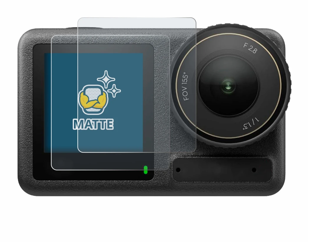 Image de l'appareil DJI Osmo Action 4 (Affichage avant) avec une grande variété de protections d'écran.