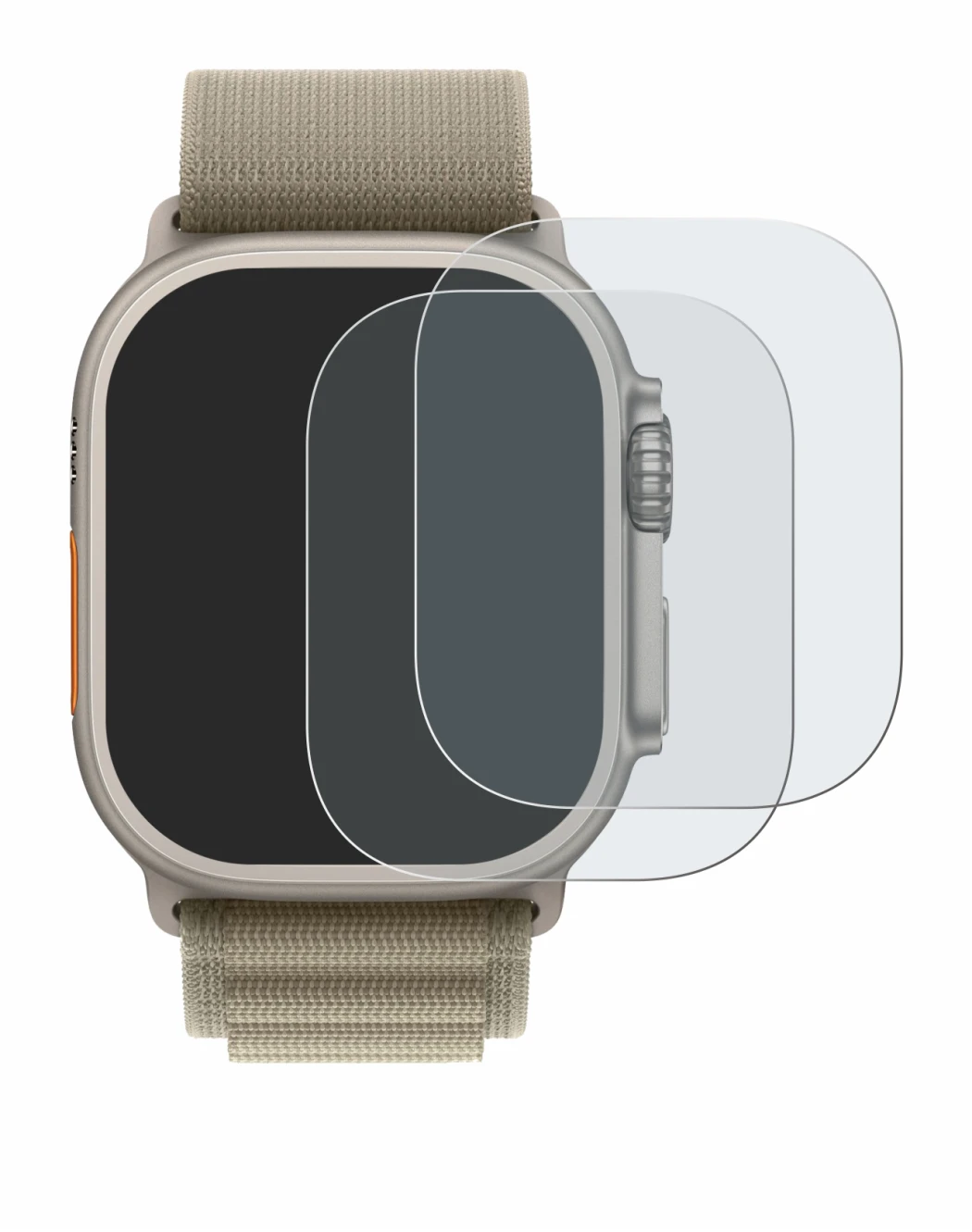 Image de l'appareil Apple Watch Ultra 2 (49 mm) avec une grande variété de protections d'écran.