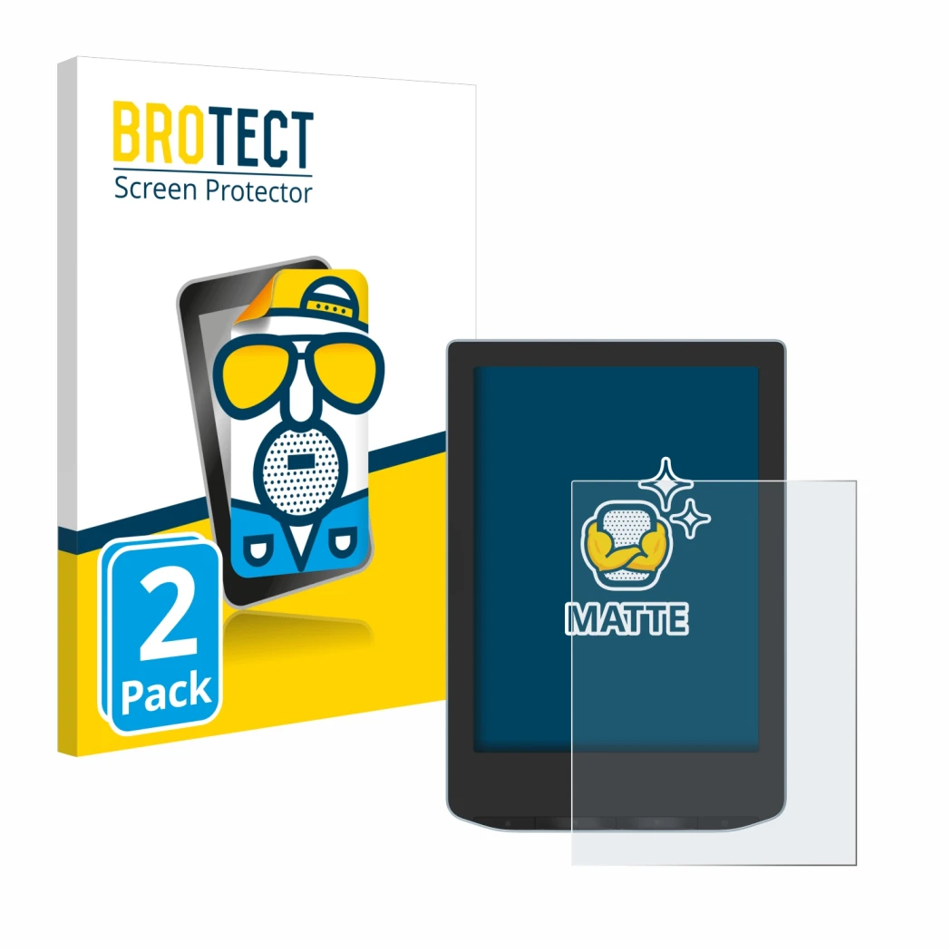 Face avant d’un emballage produit avec le logo de la marque BROTECT. À côté, l’appareil PocketBook Verse est représenté avec l