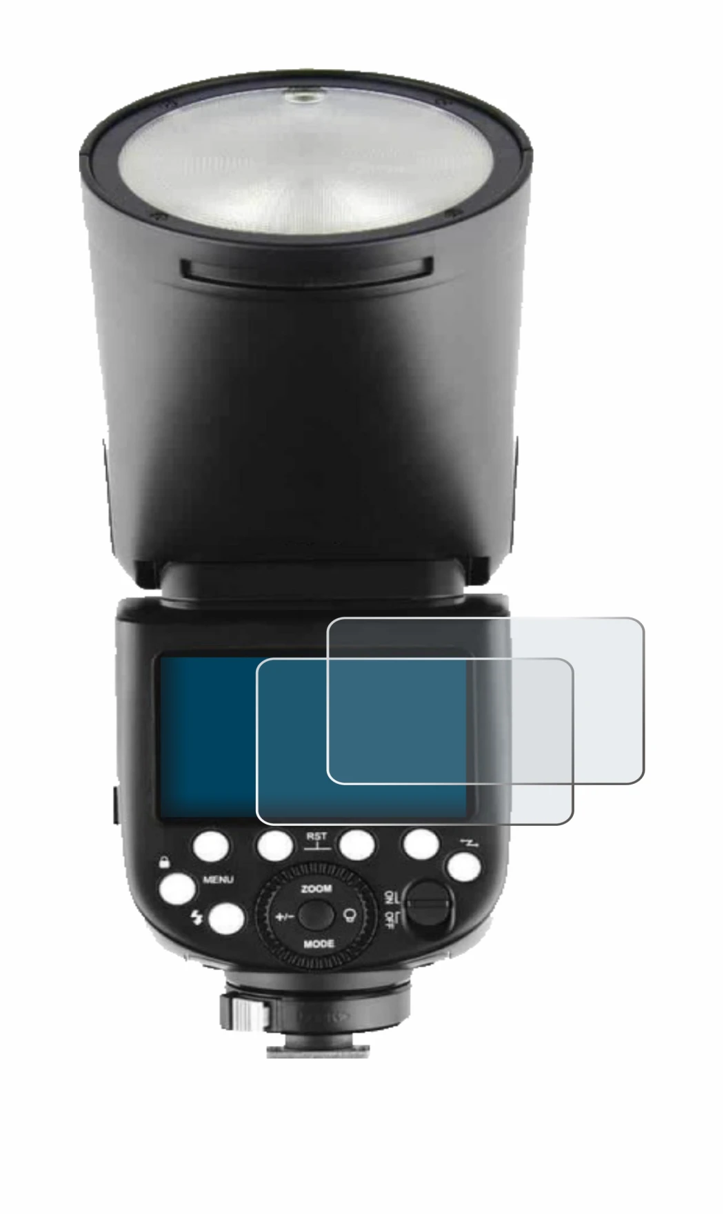 Image de l'appareil Godox V1 avec une grande variété de protections d'écran.