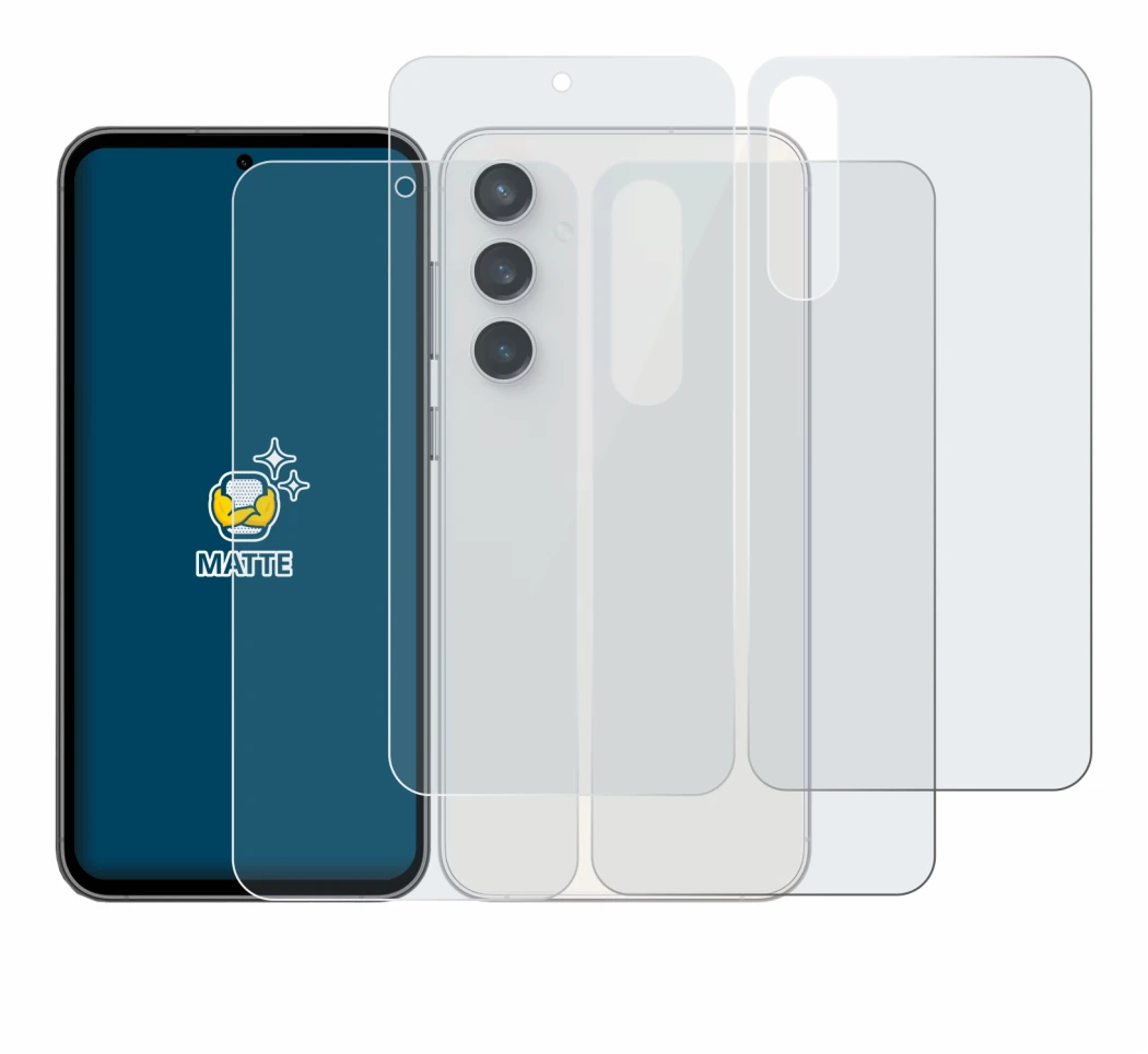 Image de l'appareil Samsung Galaxy S23 FE (Avant+Arrière) avec une grande variété de protections d'écran.