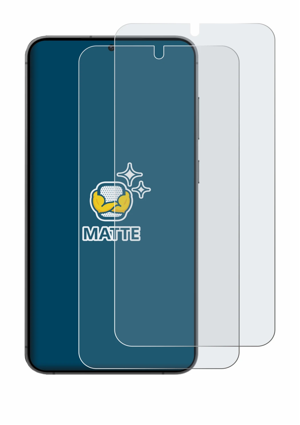 Image de l'appareil Samsung Galaxy S24 Plus avec une grande variété de protections d'écran.