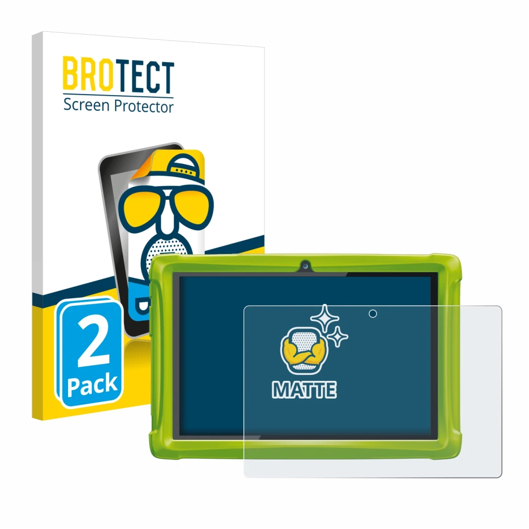 Face avant d’un emballage produit avec le logo de la marque BROTECT. À côté, l’appareil Clementoni Clempad 10 est représenté a