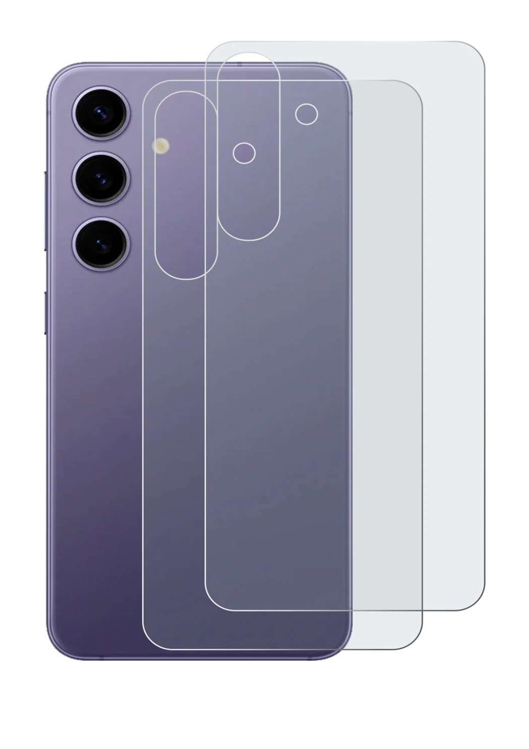 Image de l'appareil Samsung Galaxy S24 (Arrière) avec une grande variété de protections d'écran.