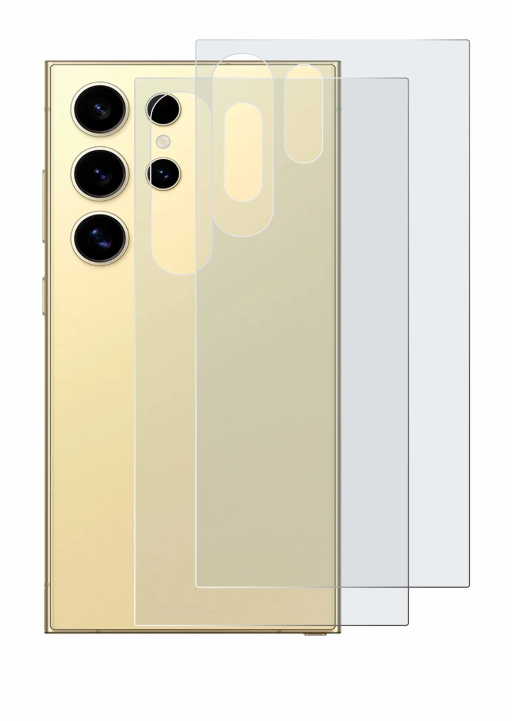 Image de l'appareil Samsung Galaxy S24 Ultra (Arrière) avec une grande variété de protections d'écran.