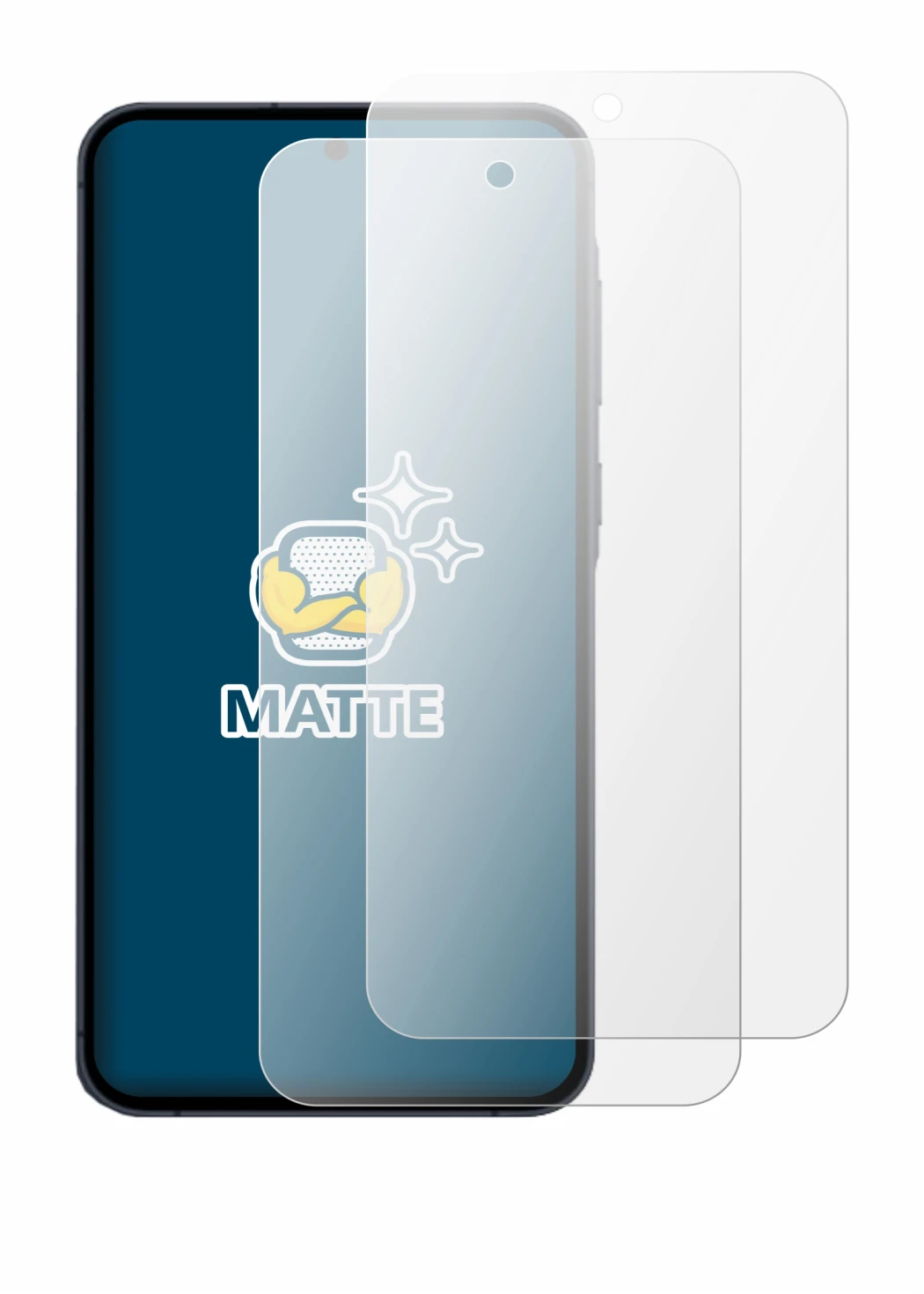 Image de l'appareil Samsung Galaxy A55 5G avec une grande variété de protections d'écran.