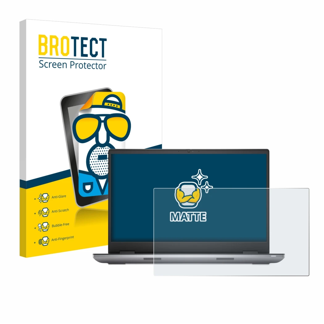 Face avant d’un emballage produit avec le logo de la marque BROTECT. À côté, l’appareil Dell Precision 7780 est représenté ave