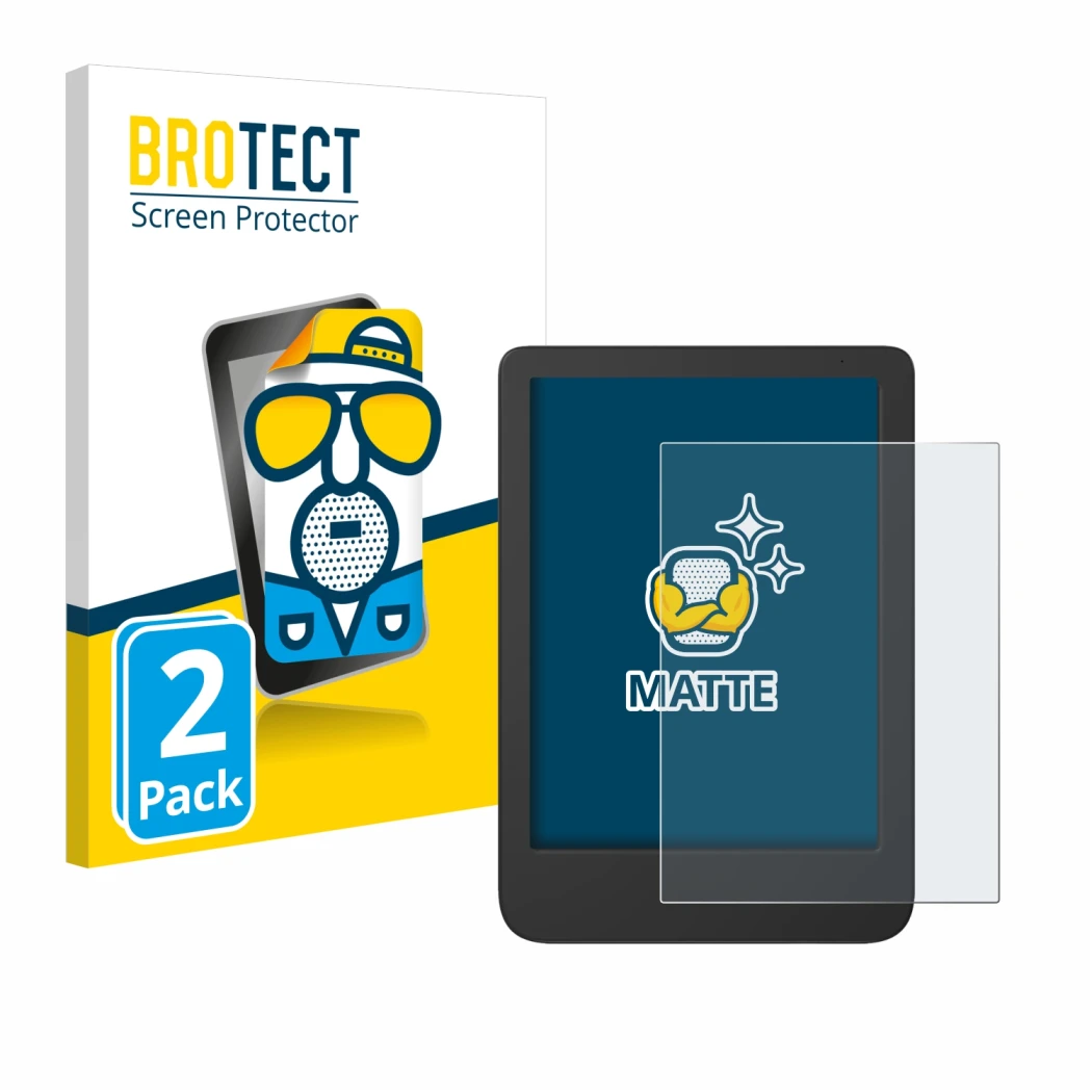 Face avant d’un emballage produit avec le logo de la marque BROTECT. À côté, l’appareil Tolino Shine 5 Color 2024 est représen