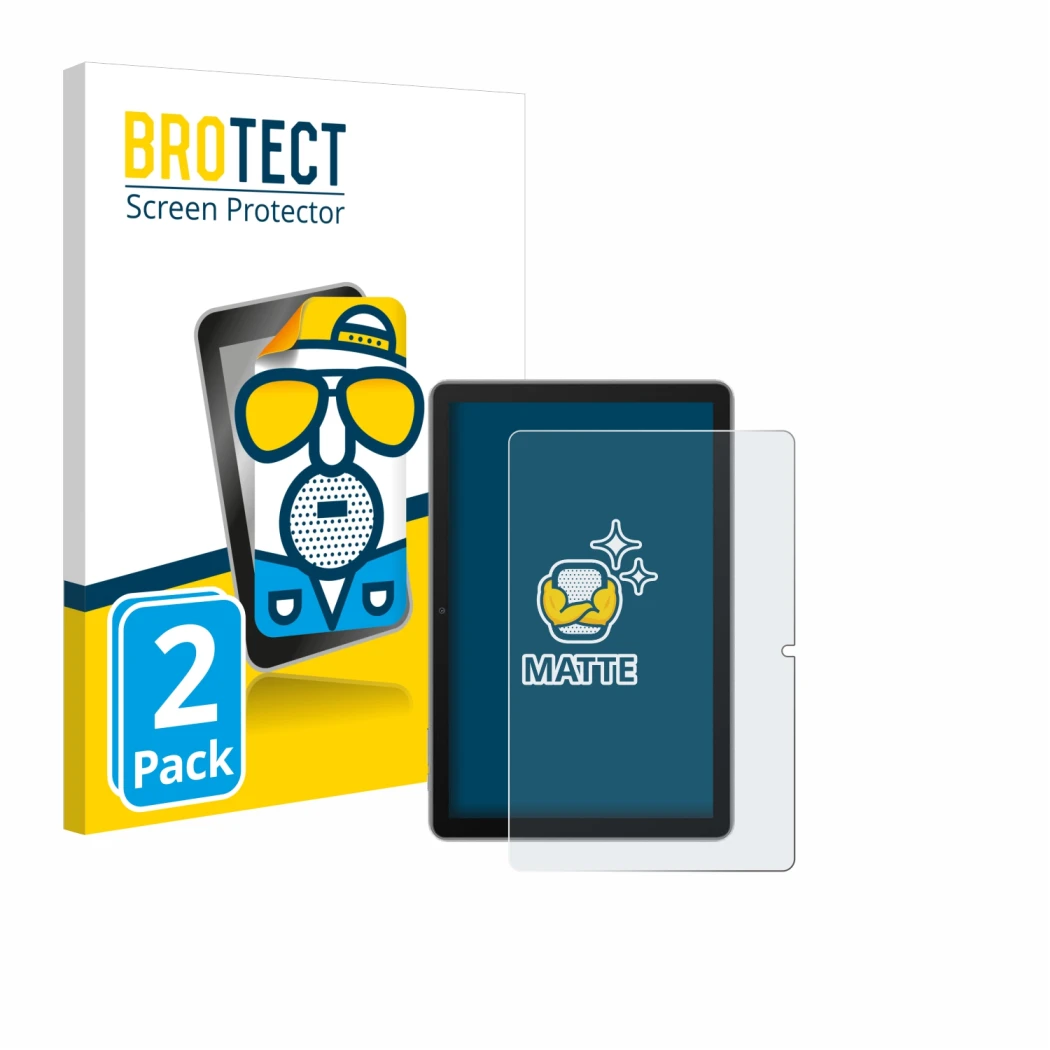 Face avant d’un emballage produit avec le logo de la marque BROTECT. À côté, l’appareil Blackview Tab 70 est représenté avec l