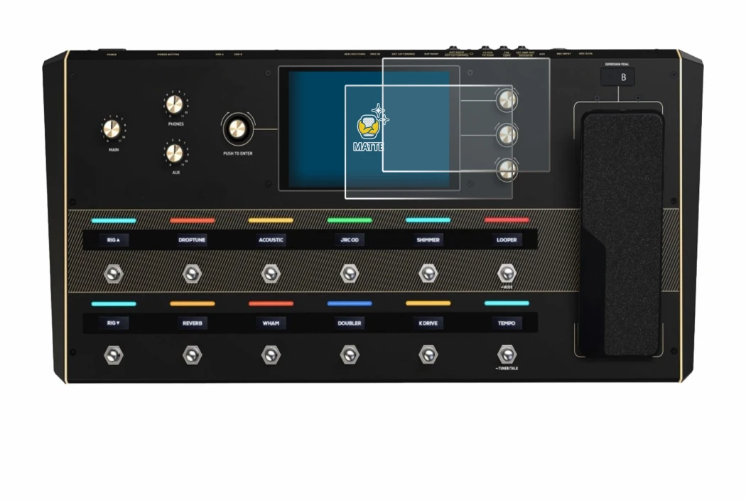 Image de l'appareil Headrush Prime avec une grande variété de protections d'écran.