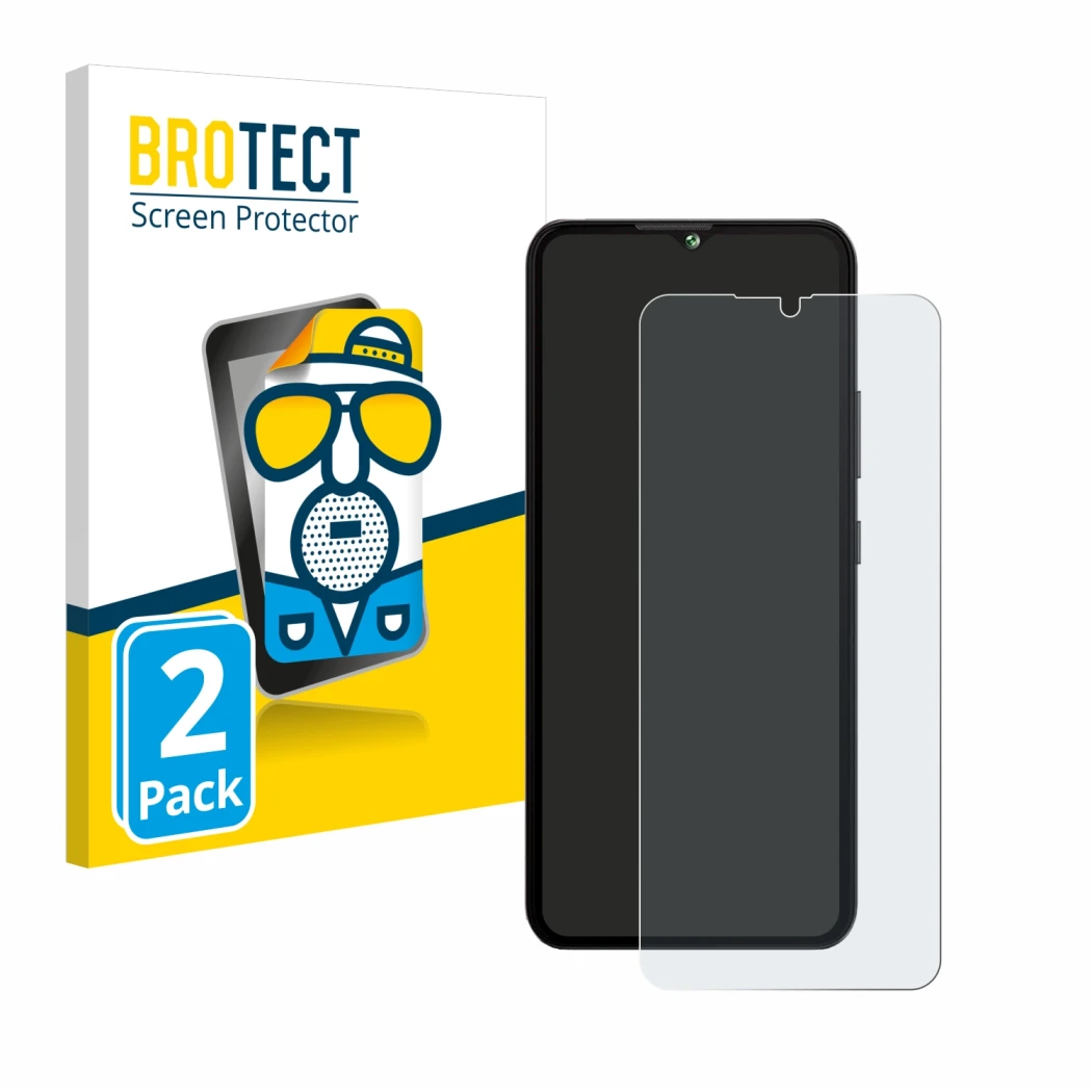 Face avant d’un emballage produit avec le logo de la marque BROTECT. À côté, l’appareil Cubot A10 est représenté avec la prote