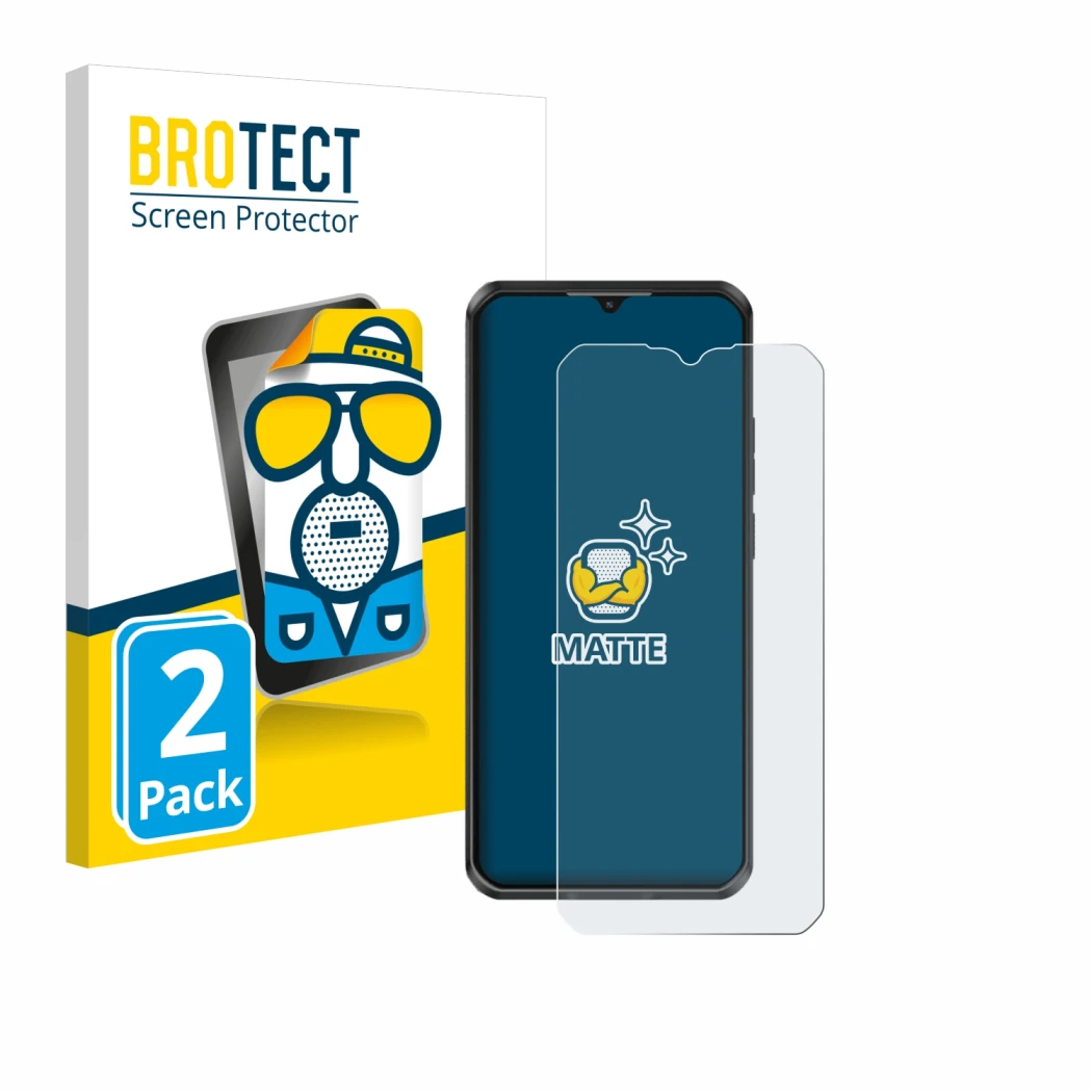 Face avant d’un emballage produit avec le logo de la marque BROTECT. À côté, l’appareil Oukitel WP50 est représenté avec la pr