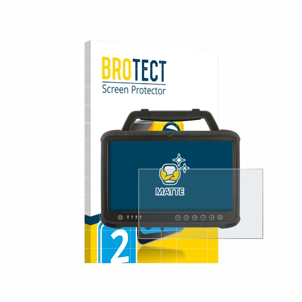 Face avant d’un emballage produit avec le logo de la marque BROTECT. À côté, l’appareil Winmate M133WK est représenté avec la