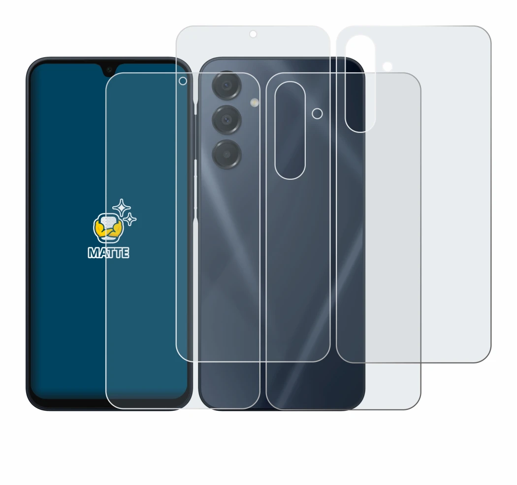 Image de l'appareil Samsung Galaxy A16 5G (Avant+Arrière) avec une grande variété de protections d'écran.