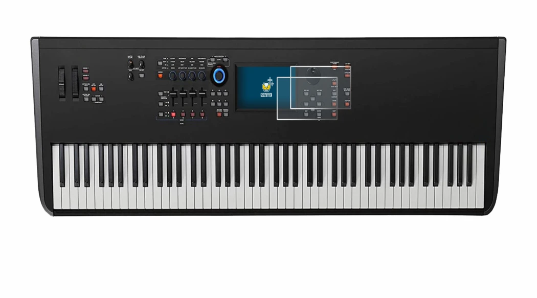 Image de l'appareil Yamaha MODX8+ avec une grande variété de protections d'écran.