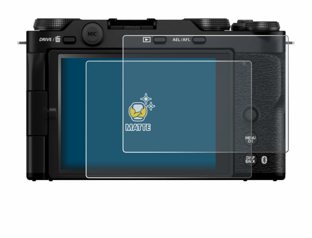 Image de l'appareil Fujifilm X-M5 avec une grande variété de protections d'écran.