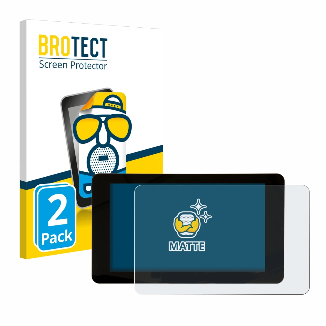 Face avant d’un emballage produit avec le logo de la marque BROTECT. À côté, l’appareil Raspberry Pi Touchscreen 2 (7