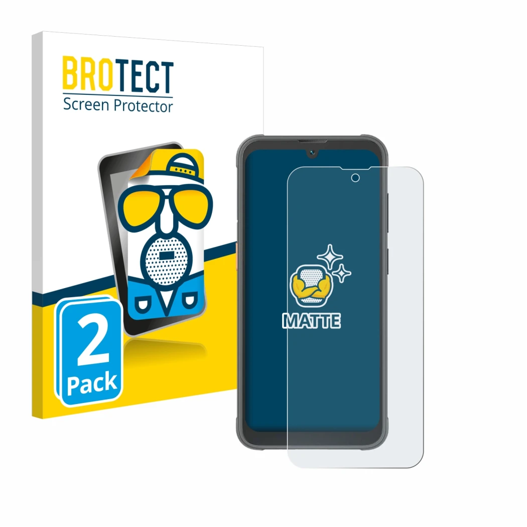 Face avant d’un emballage produit avec le logo de la marque BROTECT. À côté, l’appareil Blackview BV5200 Pro est représenté av