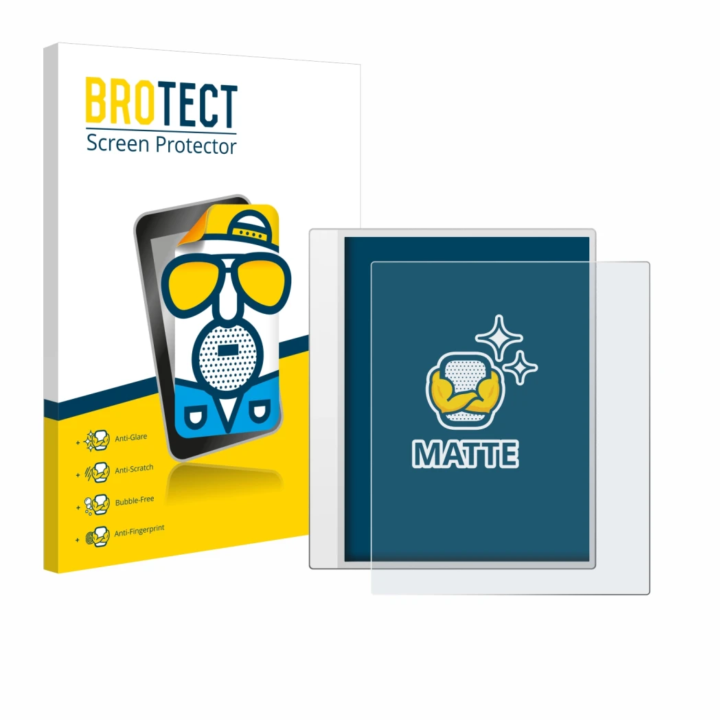 Face avant d’un emballage produit avec le logo de la marque BROTECT. À côté, l’appareil Boox Note Max est représenté avec la p