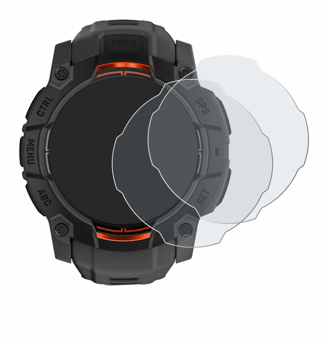 Image de l'appareil Garmin Instinct 3 Solar (50 mm) avec une grande variété de protections d'écran.