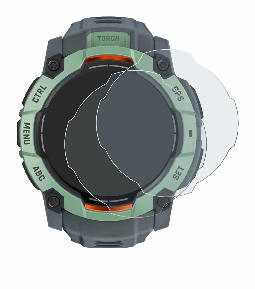 Image de l'appareil Garmin Instinct 3 AMOLED (45 mm) avec une grande variété de protections d'écran.