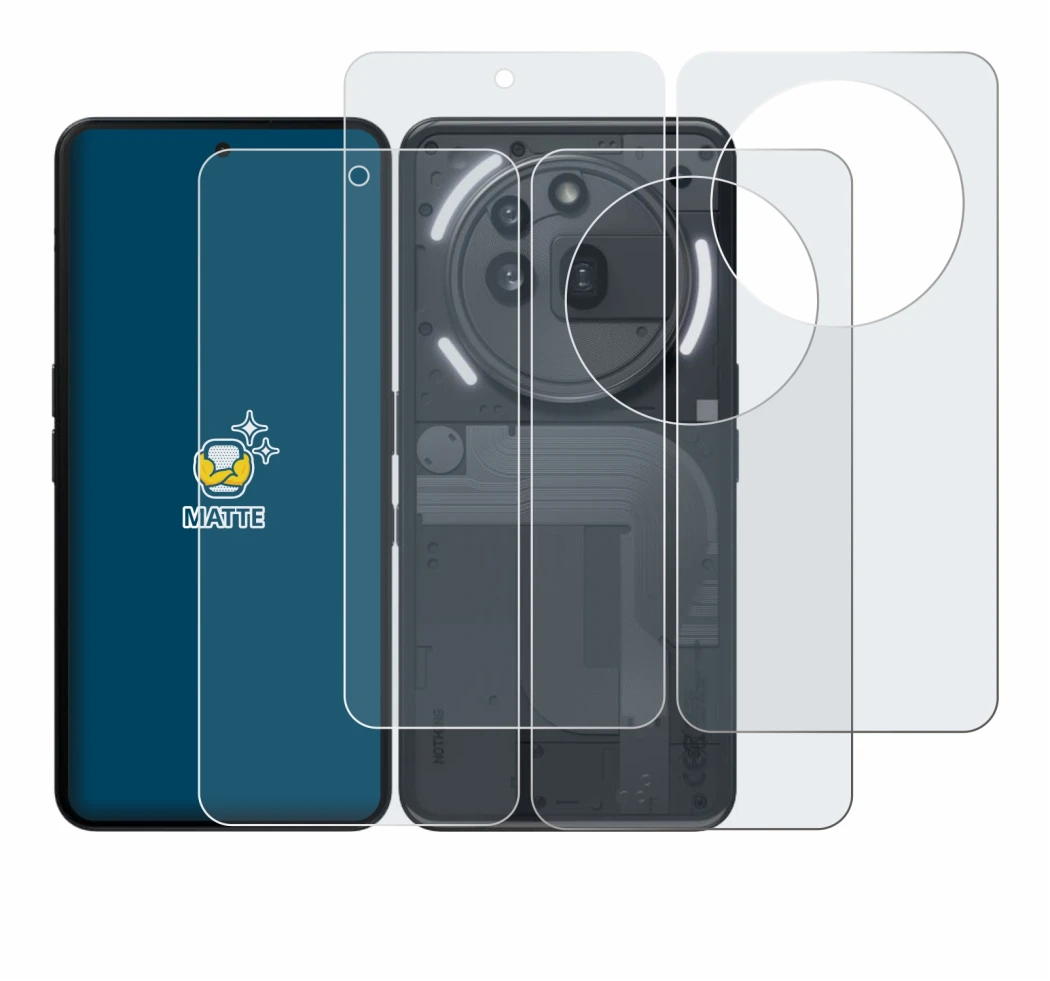Image de l'appareil Nothing Phone (3a) Pro (Avant+Arrière) avec une grande variété de protections d'écran.