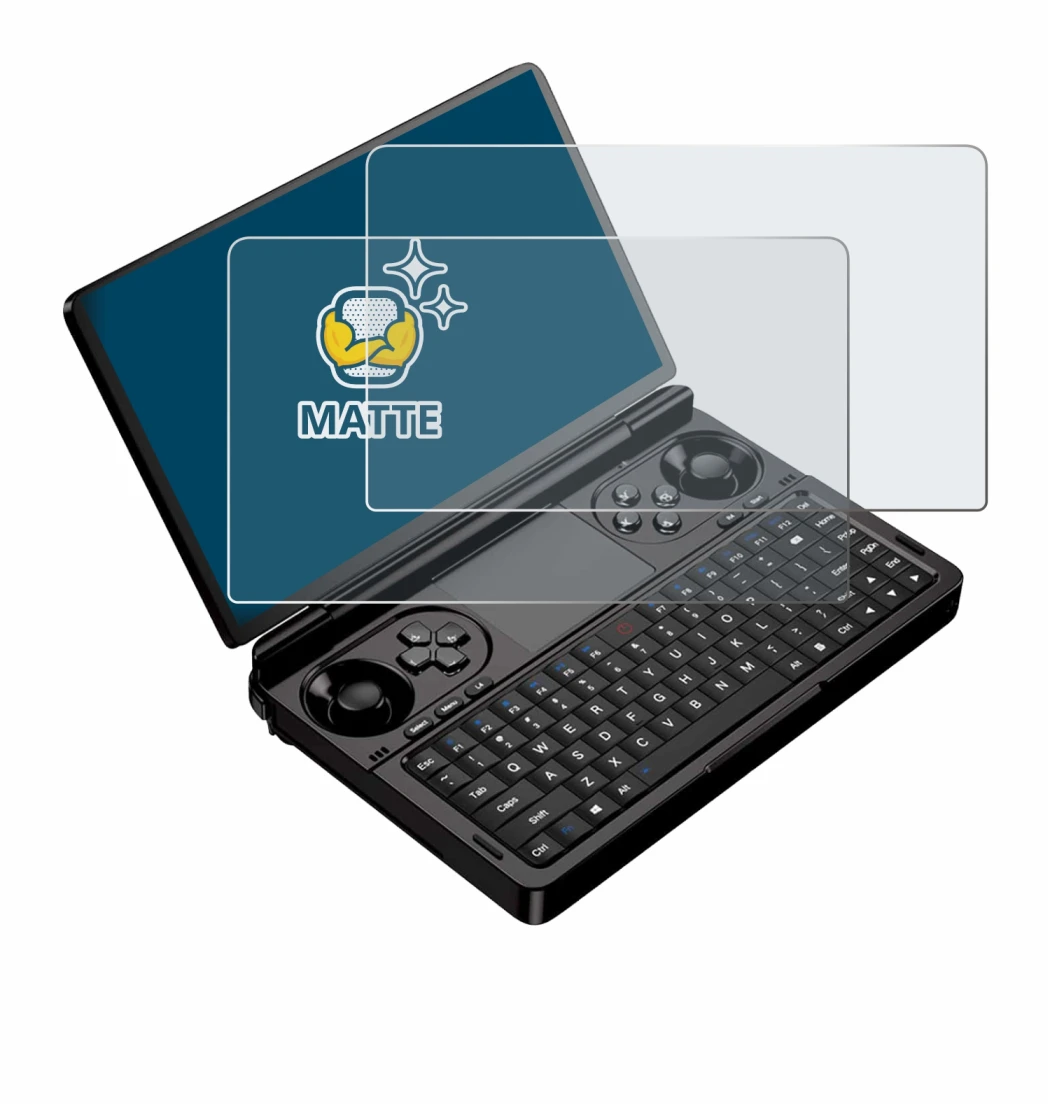 Image de l'appareil GPD Win Mini (2025) avec une grande variété de protections d'écran.