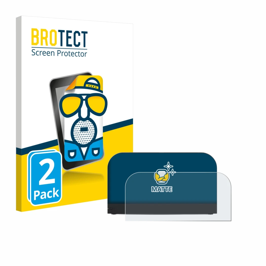 Face avant d’un emballage produit avec le logo de la marque BROTECT. À côté, l’appareil Nintendo Switch 2 Station est représen