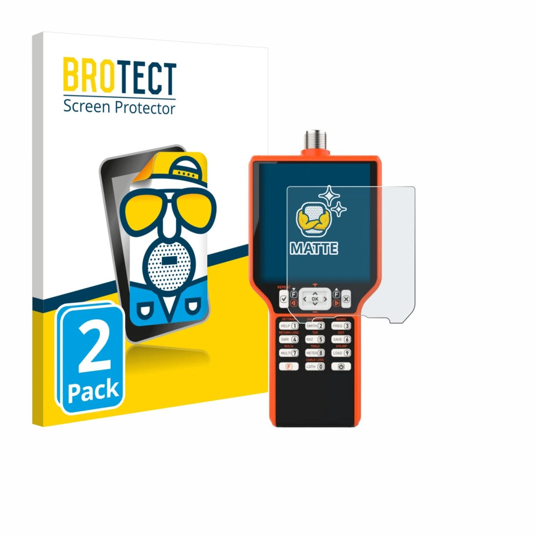 Face avant d’un emballage produit avec le logo de la marque BROTECT. À côté, l’appareil RigExpert MATCH est représenté avec la