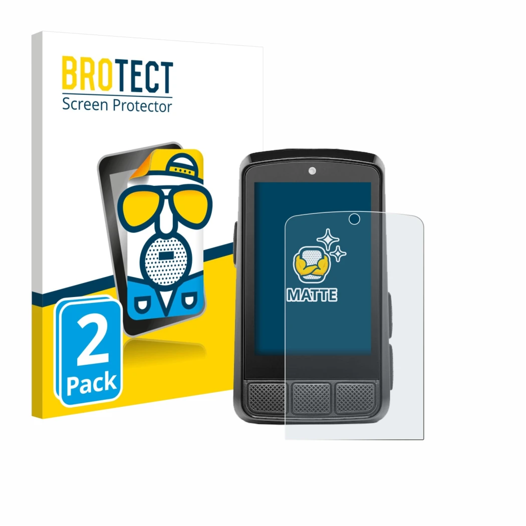 Face avant d’un emballage produit avec le logo de la marque BROTECT. À côté, l’appareil Wahoo Elemnt Bolt 3 est représenté ave