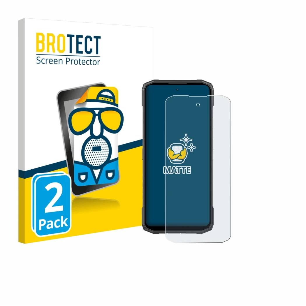 Face avant d’un emballage produit avec le logo de la marque BROTECT. À côté, l’appareil Doogee Blade 20 Turbo est représenté a