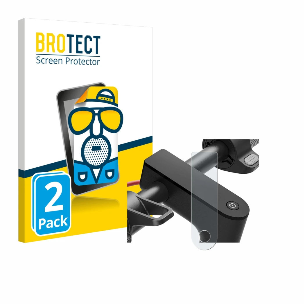 Face avant d’un emballage produit avec le logo de la marque BROTECT. À côté, l’appareil Xiaomi Electric Scooter 4 est représen