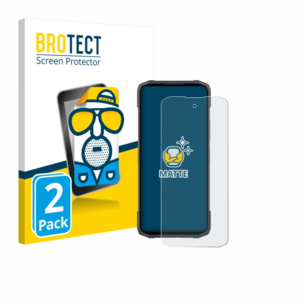 Face avant d’un emballage produit avec le logo de la marque BROTECT. À côté, l’appareil Doogee Blade 20 est représenté avec la